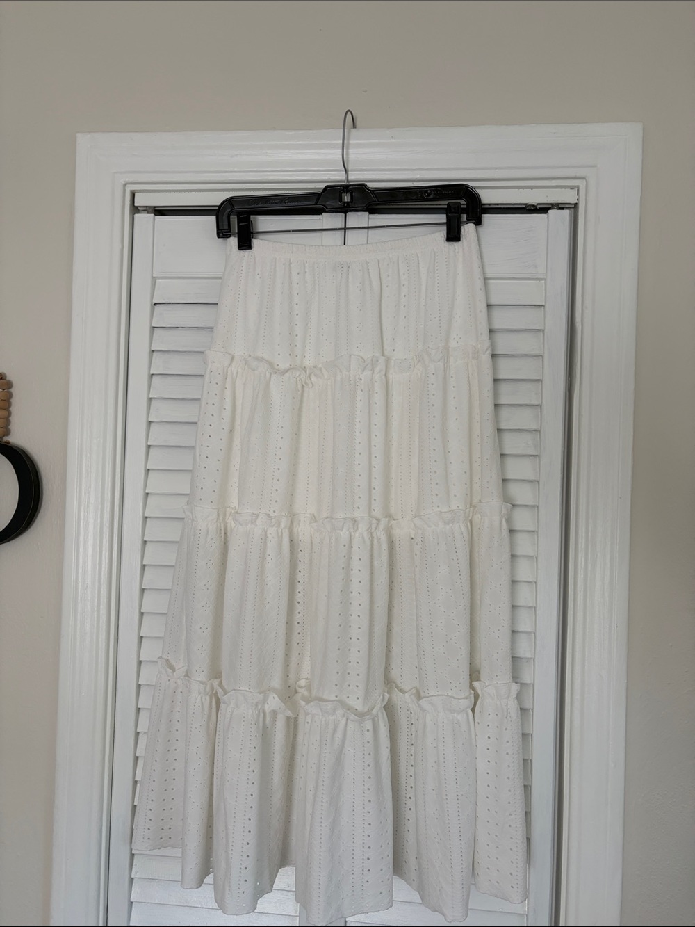 Women's White Eyelet Tiered Maxi Skirt
